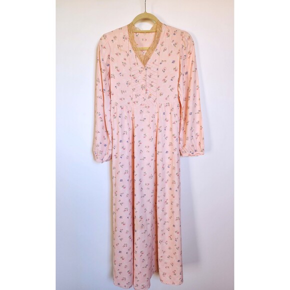 70s Maxi Floral Dress Prairie Peasant Lace Trim - Gunne Sax Victorian Style XXS - Picture 5 of 9